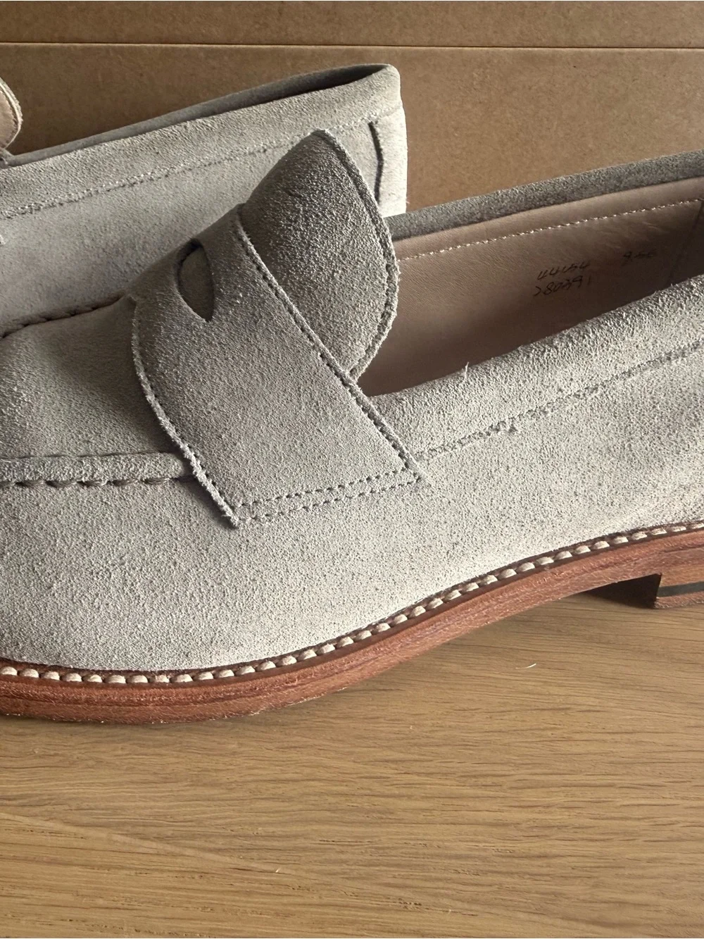Light Grey/Taupe Suede Penny Loafers - Men's Slip-On Dress Shoes